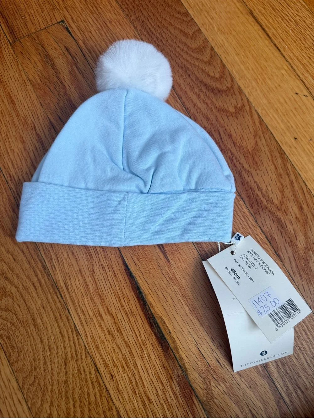 Kissy Kissy Baby Blue Pom Pom Hat with White Pom